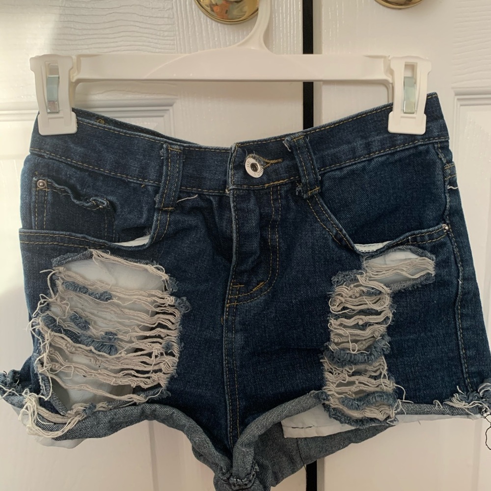 Dark ripped denim shorts
